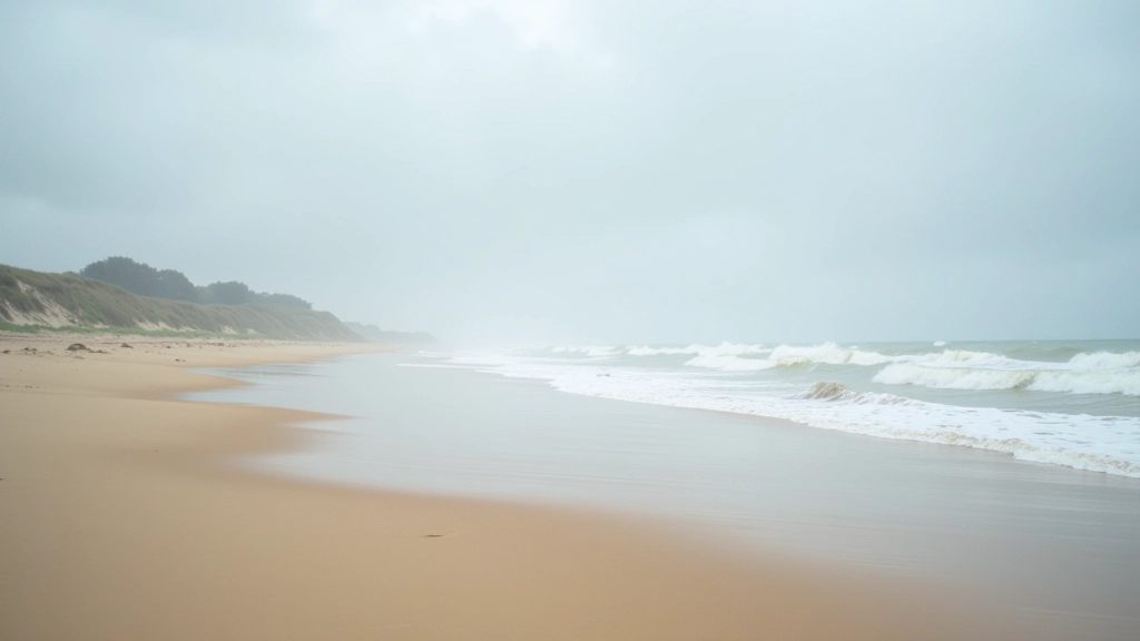 Winderig strandweer met golven en wandelaars in zomerkleding