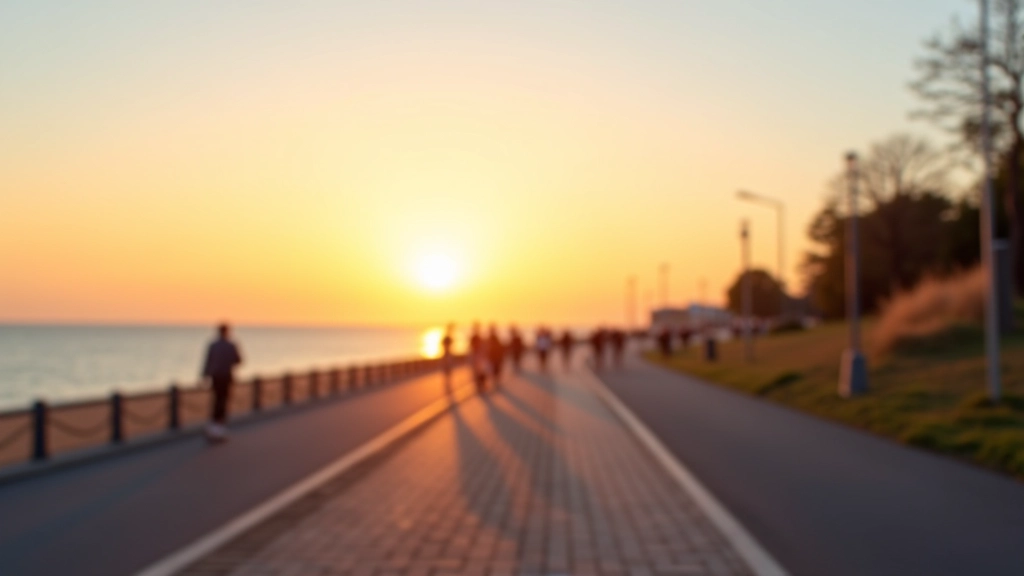 Prachtig uitzicht op Scheveningen boulevard bij zonsondergang met senioren die wandelen