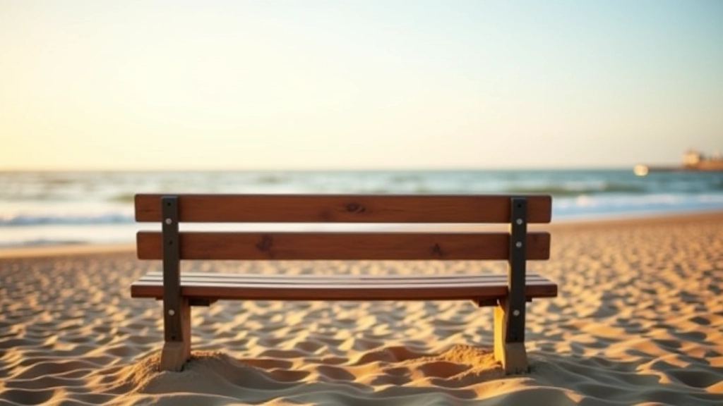 Rustbankje op strandpromenade met uitzicht op zee